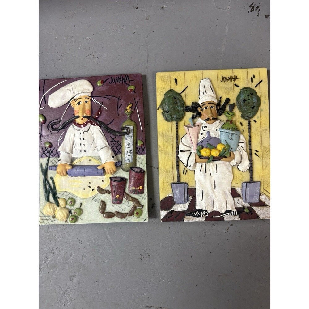 Lot Of 4 Vintage Joanna Italian Gourmet Chef 3D Resin Wall Decor Plaques 5X7”